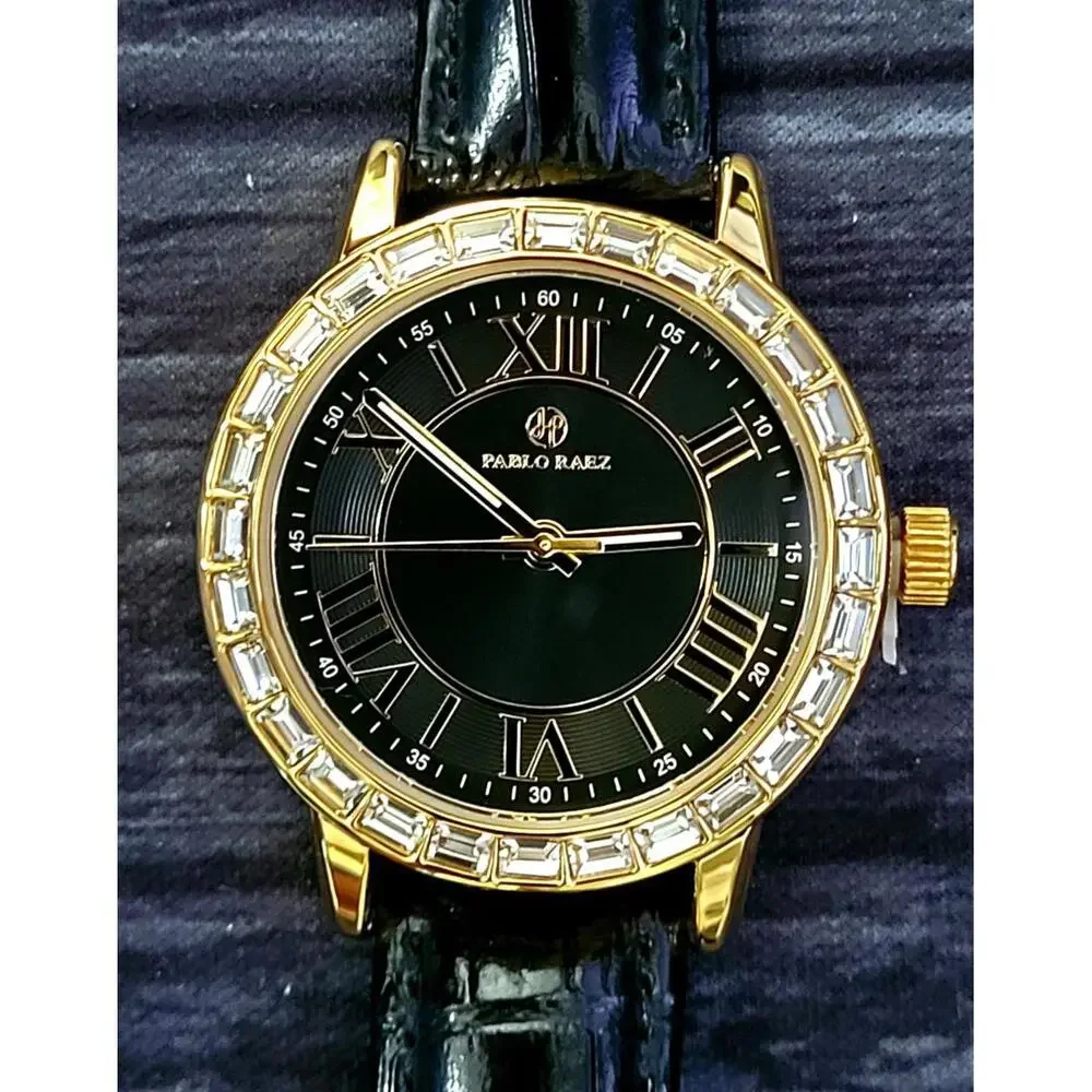 Rare Pablo Raez‎ 35mm Manhattan Gem Studded Black Roman Watch